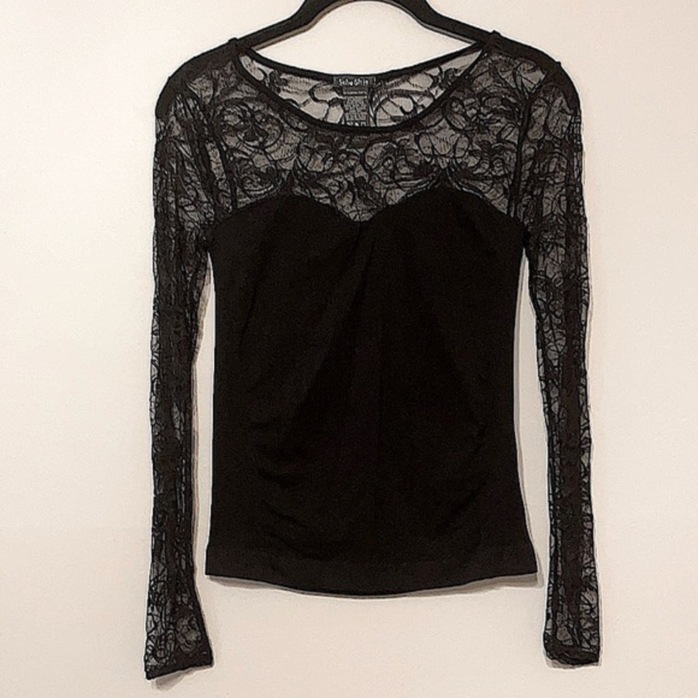 OS Corset Sweetheart‎ Neckline Black Lace Stretchy Sheer Mesh Top